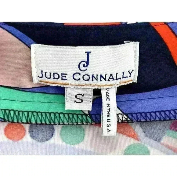 Jude Connally Sz S Megan Dress Retro Print Purple Stretch A-line Mod 60's Funky - Picture 15 of 16